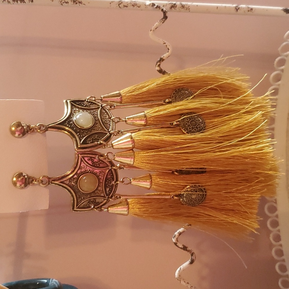 Free People, goldtone, gold silk tassel earrings. BNWT